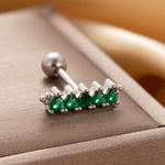 Green & Silver / 1 Piece Simple Series Classic Oval Titanium Steel   Gold Color Material Zircon Women's Stud Earrings 